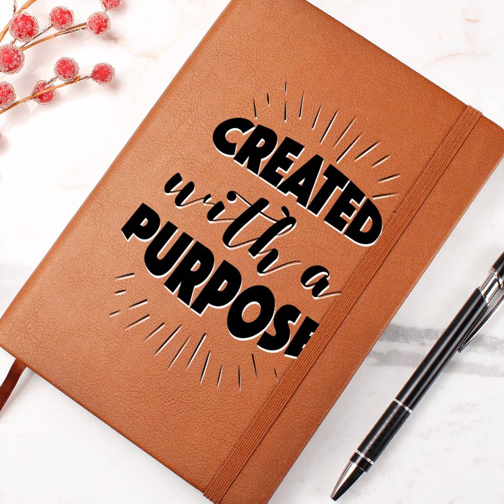 Christian Notebook - Created With A Purpose - Inspirational Leather Journal - Encouragement, Birthday or Christmas Gift