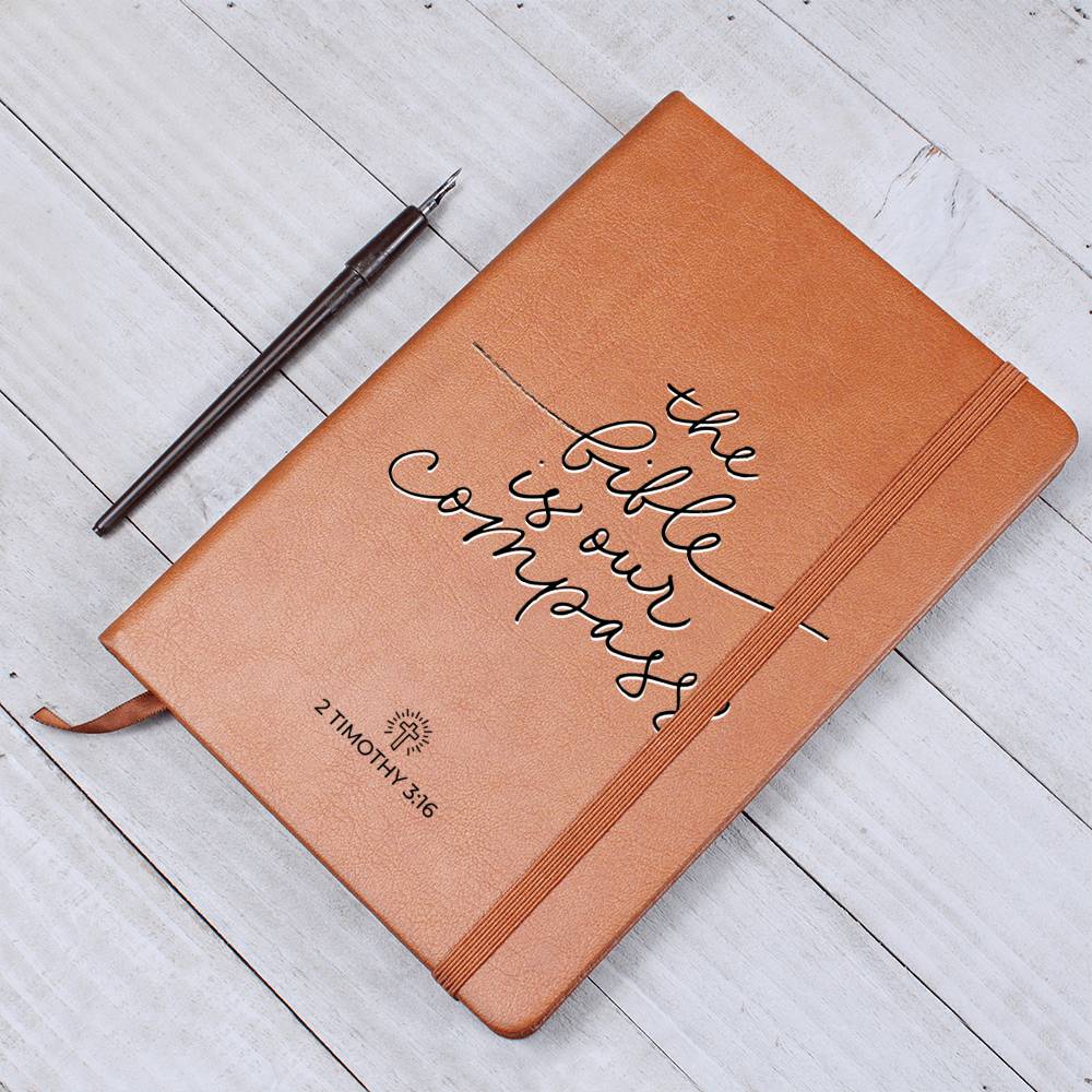 Christian Notebook - Bible Is Our Compass - 2 Timothy 3_16 - Inspirational Leather Journal - Encouragement, Birthday or Christmas Gift