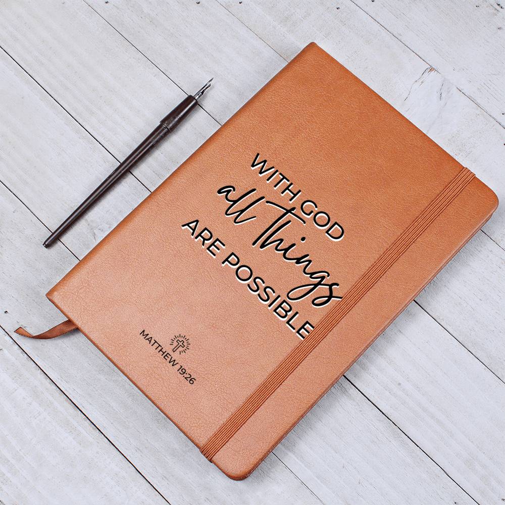 Christian Notebook - All Things Are Possible - Matthew 19:26 - Inspirational Leather Journal - Encouragement, Birthday or Christmas Gift