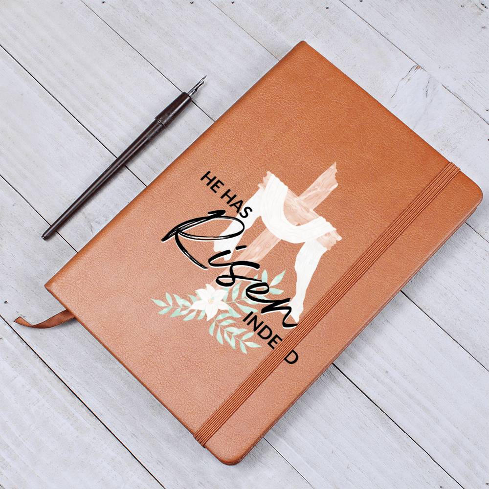 Christian Notebook - He Has Risen - Inspirational Leather Journal - Encouragement, Birthday or Christmas Gift