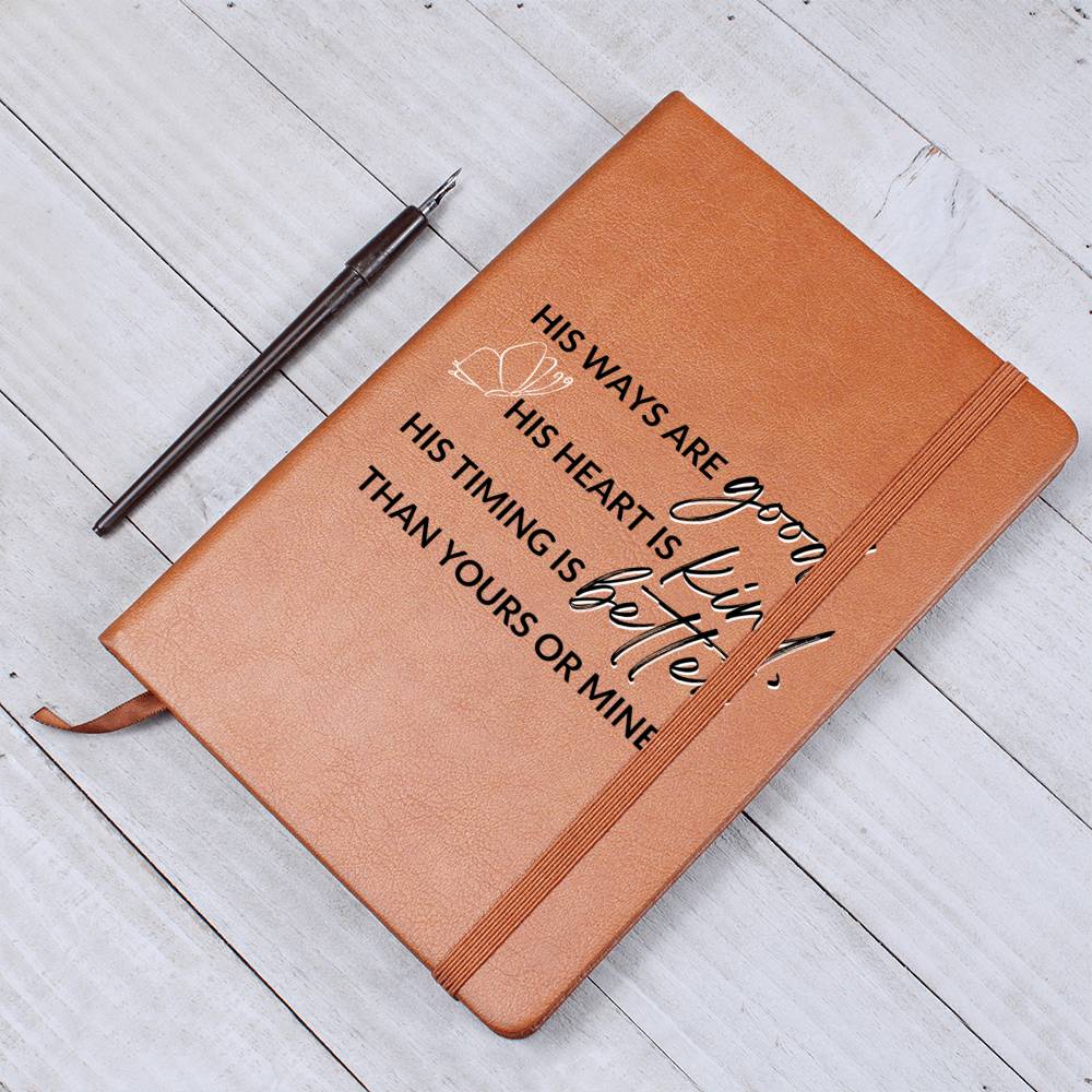 Christian Notebook - His Ways, His Timing - Inspirational Leather Journal - Encouragement, Birthday or Christmas Gift