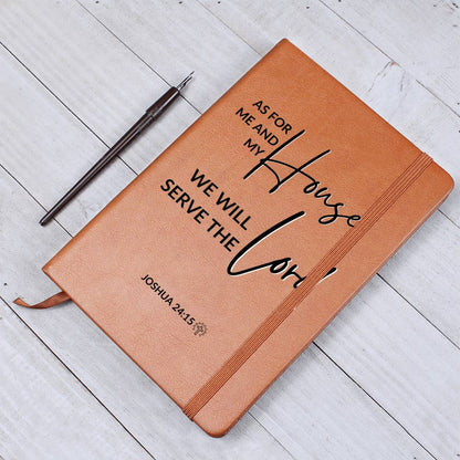 As For Me And My House - Joshua 24:15 - Custom Leather Journal - Christian Notebook - Liliana and Liam