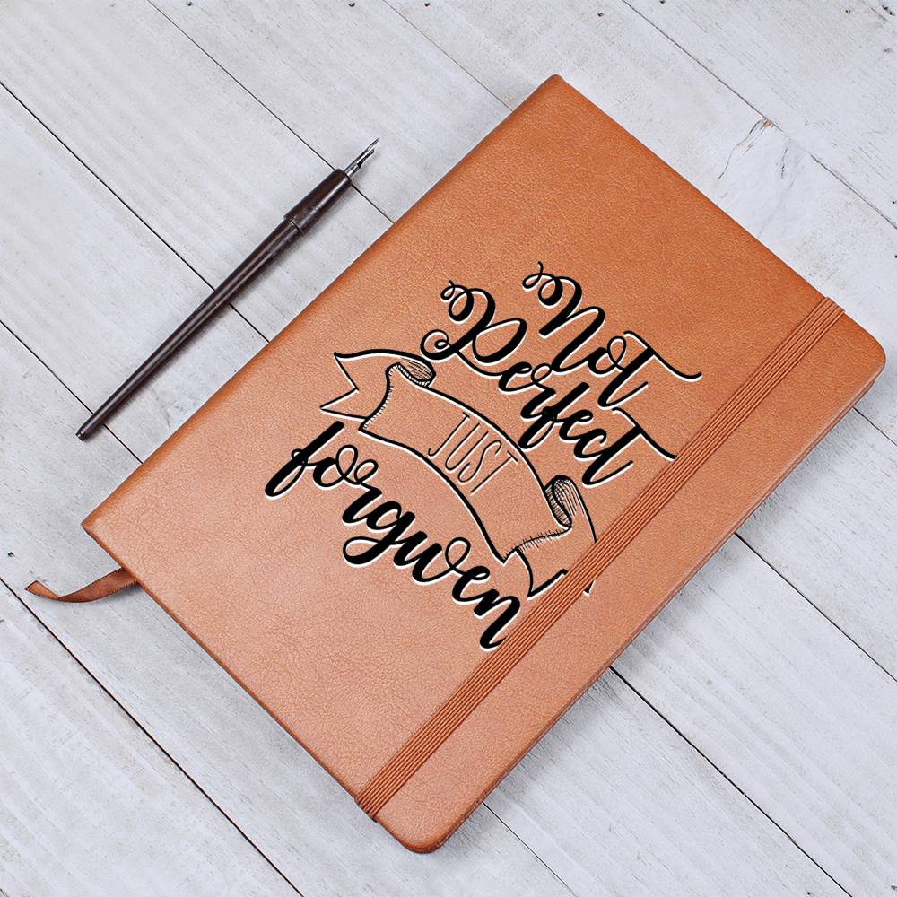 Christian Notebook - Not Perfect, Just Forgiven - Inspirational Leather Journal - Encouragement, Birthday or Christmas Gift