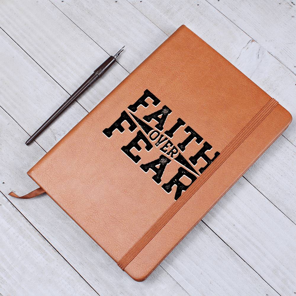 Christian Notebook - Faith Over Fear - Inspirational Leather Journal - Encouragement, Birthday or Christmas Gift