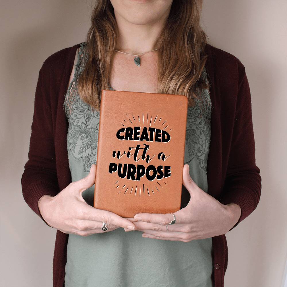 Christian Notebook - Created With A Purpose - Inspirational Leather Journal - Encouragement, Birthday or Christmas Gift