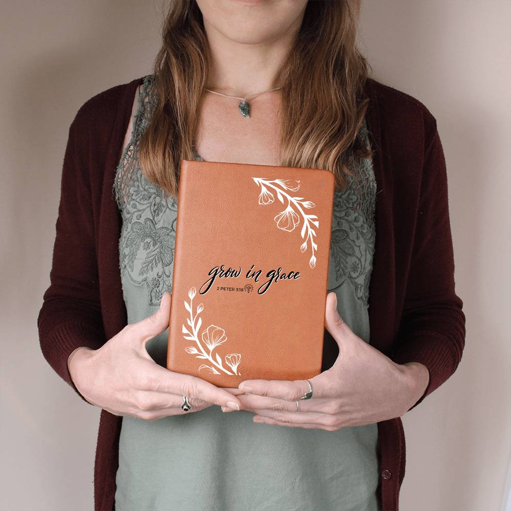 Christian Notebook - Grow In Grace - 2 Peter 3_18 - Inspirational Leather Journal - Encouragement, Birthday or Christmas Gift