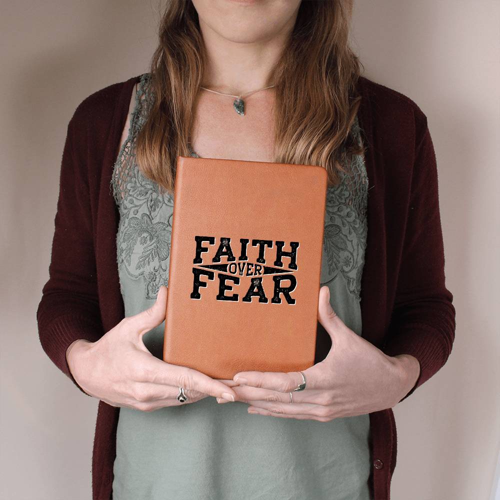 Christian Notebook - Faith Over Fear - Inspirational Leather Journal - Encouragement, Birthday or Christmas Gift