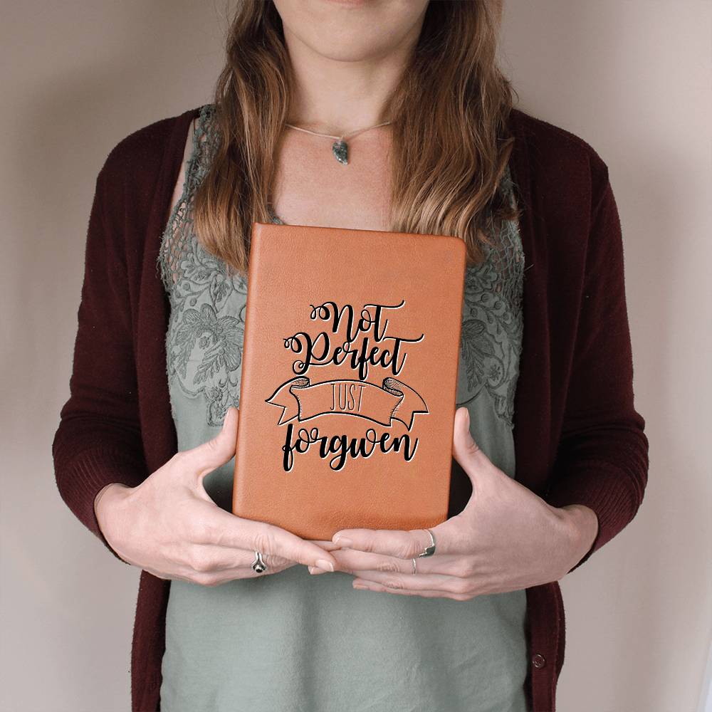 Christian Notebook - Not Perfect, Just Forgiven - Inspirational Leather Journal - Encouragement, Birthday or Christmas Gift