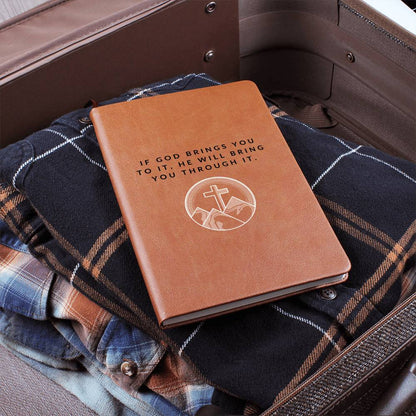 If God Brings You To It - Custom Leather Journal - Christian Notebook - Liliana and Liam