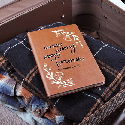 Do Not Worry - Matthew 6:34 - Custom Leather Journal - Christian Notebook - Liliana and Liam