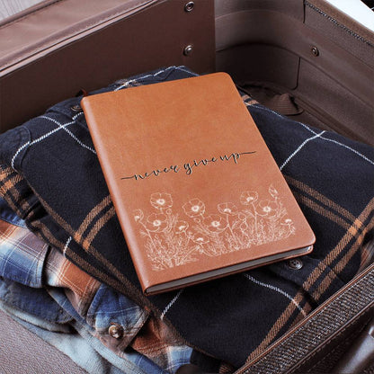 Never Give Up - Custom Leather Journal - Inspirational Notebook - Liliana and Liam