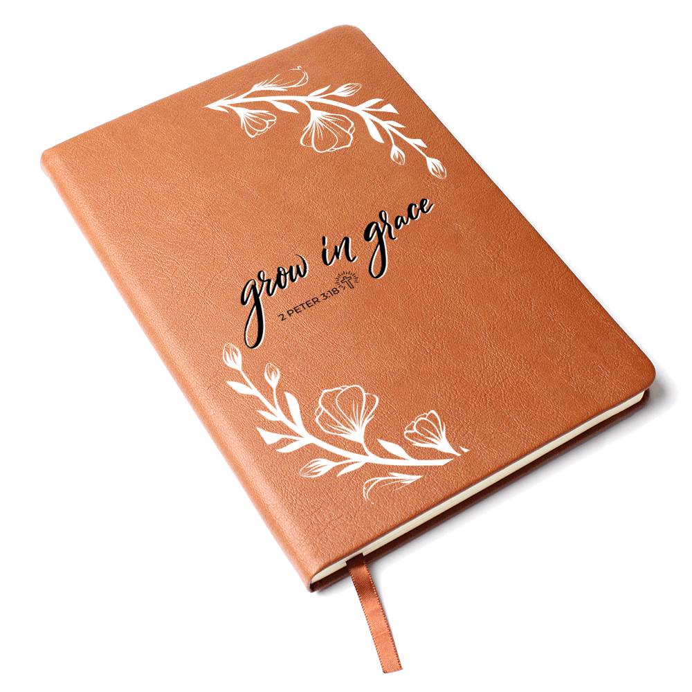 Christian Notebook - Grow In Grace - 2 Peter 3_18 - Inspirational Leather Journal - Encouragement, Birthday or Christmas Gift