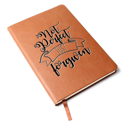 Not Perfect, Just Forgiven - Custom Leather Journal - Christian Notebook - Liliana and Liam