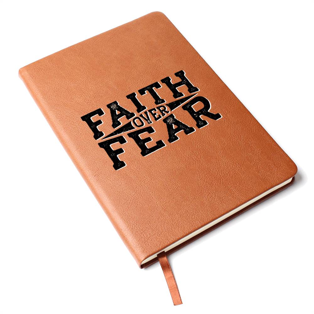 Christian Notebook - Faith Over Fear - Inspirational Leather Journal - Encouragement, Birthday or Christmas Gift