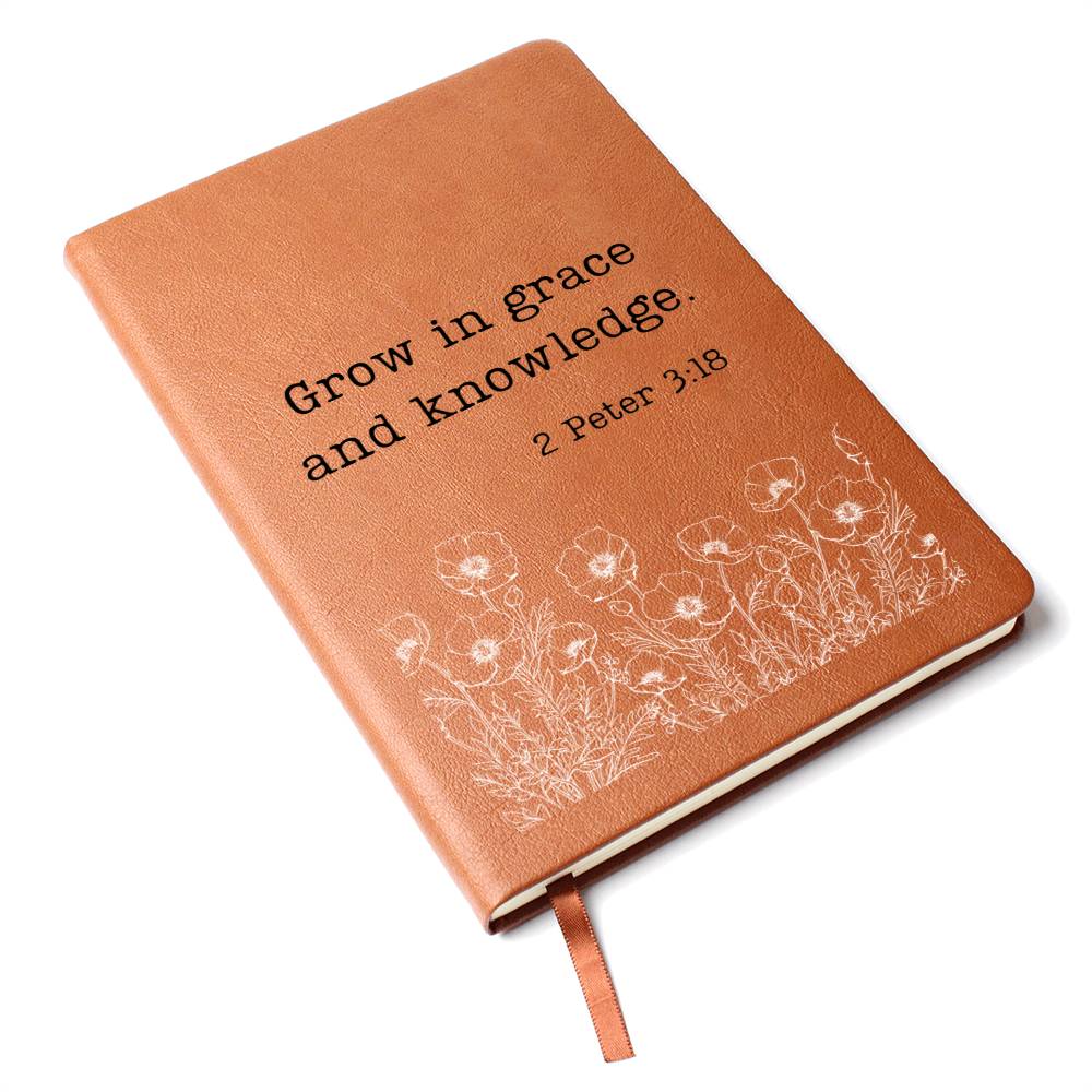 Christian Notebook - Grace & Knowledge - 2 Peter 3:18 - Inspirational Leather Journal - Encouragement, Birthday or Christmas Gift