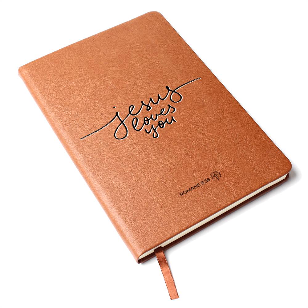 Christian Notebook - Jesus Loves You - Romans 8:38 - Inspirational Leather Journal - Encouragement, Birthday or Christmas Gift