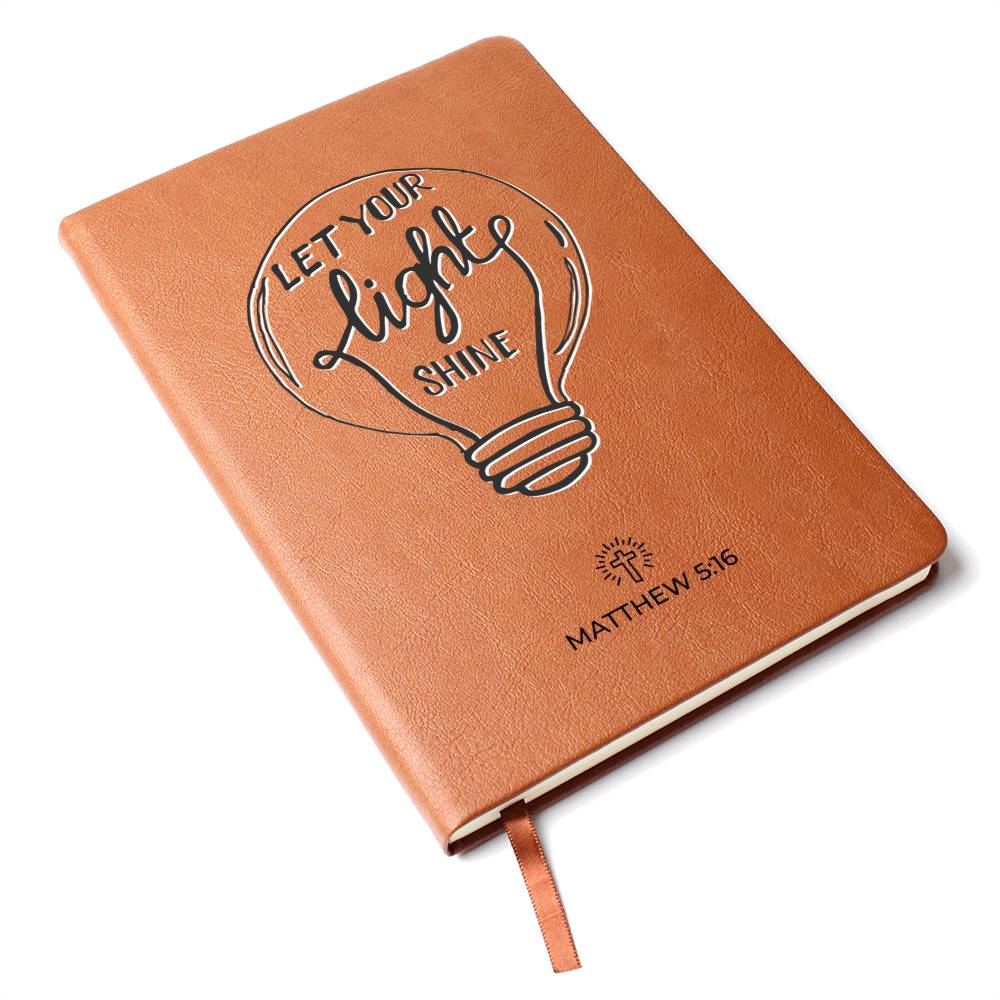 Christian Notebook - Let Your Light Shine - Matthew 5:16 - Inspirational Leather Journal - Encouragement, Birthday or Christmas Gift
