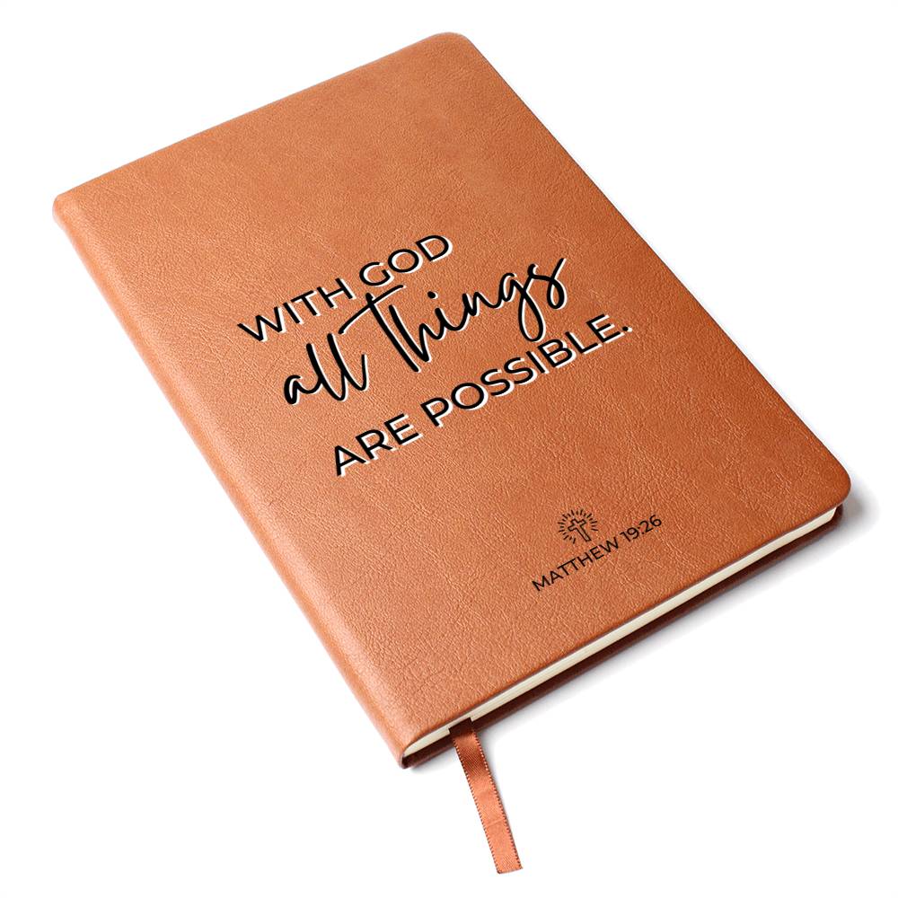 Christian Notebook - All Things Are Possible - Matthew 19:26 - Inspirational Leather Journal - Encouragement, Birthday or Christmas Gift