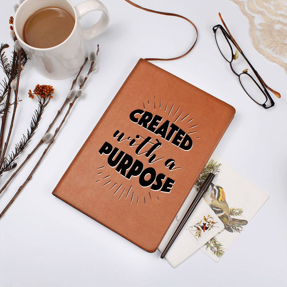 Christian Notebook - Created With A Purpose - Inspirational Leather Journal - Encouragement, Birthday or Christmas Gift