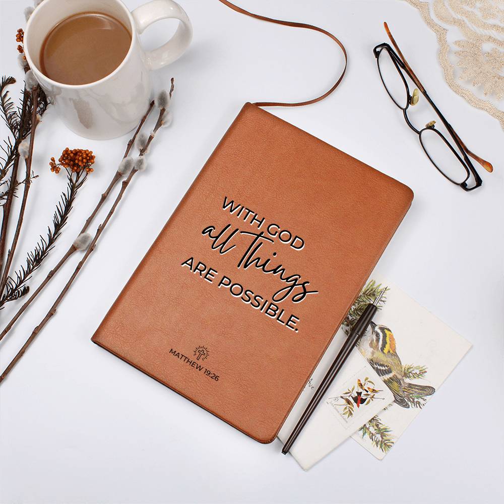 Christian Notebook - All Things Are Possible - Matthew 19:26 - Inspirational Leather Journal - Encouragement, Birthday or Christmas Gift