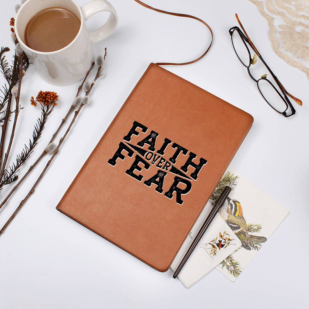 Christian Notebook - Faith Over Fear - Inspirational Leather Journal - Encouragement, Birthday or Christmas Gift