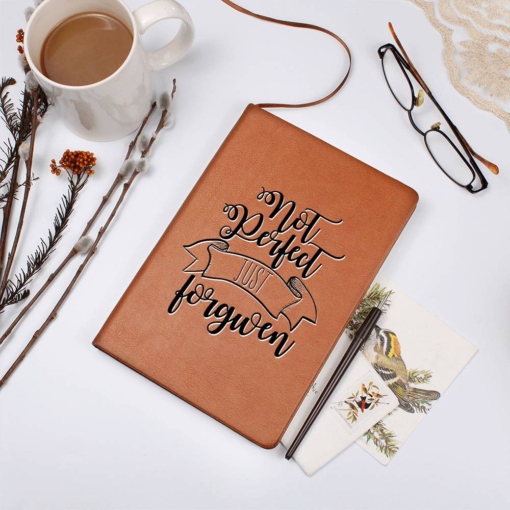 Christian Notebook - Not Perfect, Just Forgiven - Inspirational Leather Journal - Encouragement, Birthday or Christmas Gift