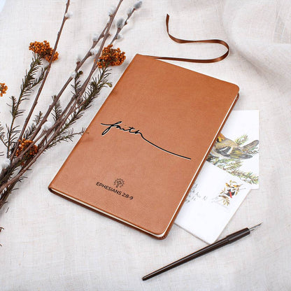 Through Faith - Ephesians 2:8 - 9 - Custom Leather Journal - Christian Notebook - Liliana and Liam