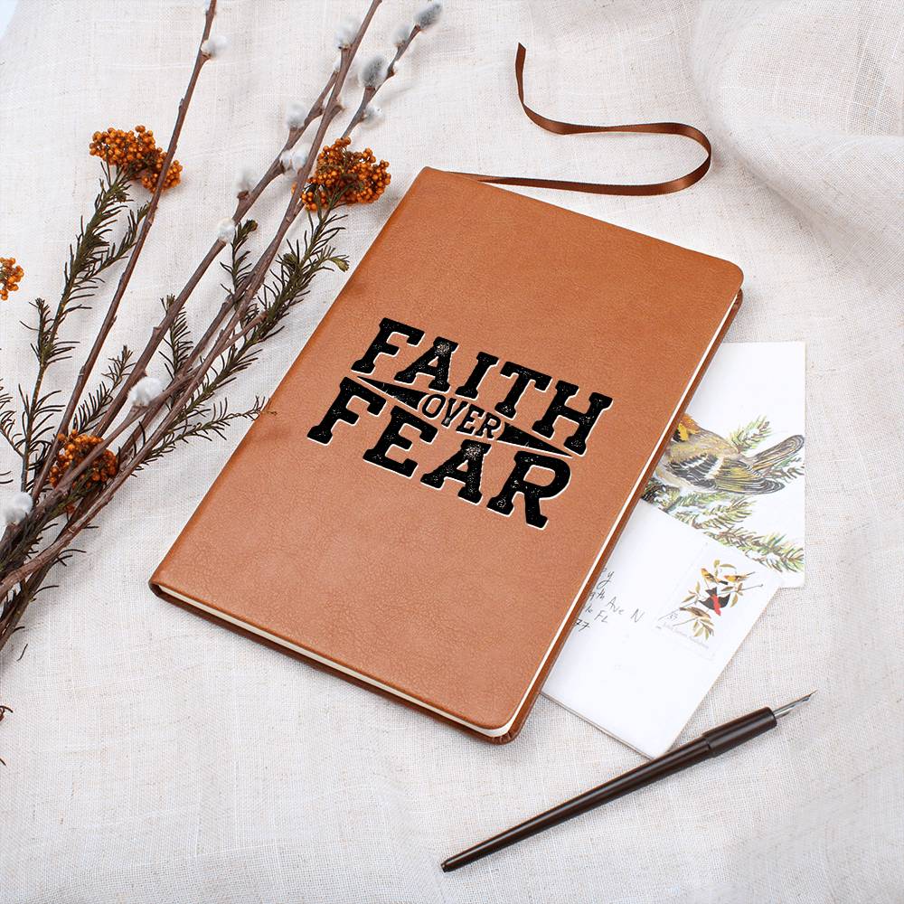 Christian Notebook - Faith Over Fear - Inspirational Leather Journal - Encouragement, Birthday or Christmas Gift