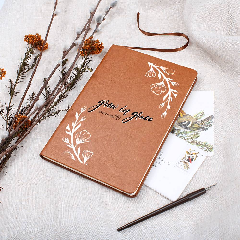 Christian Notebook - Grow In Grace - 2 Peter 3_18 - Inspirational Leather Journal - Encouragement, Birthday or Christmas Gift