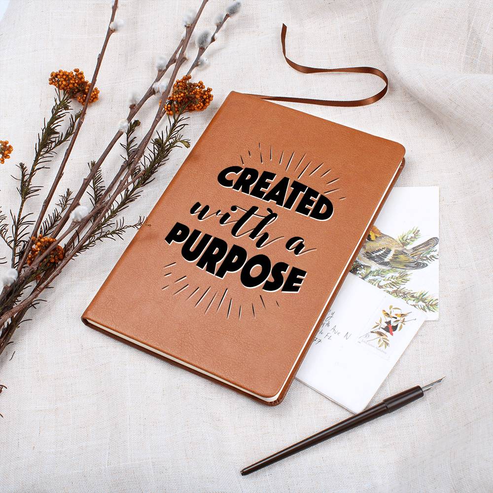 Christian Notebook - Created With A Purpose - Inspirational Leather Journal - Encouragement, Birthday or Christmas Gift