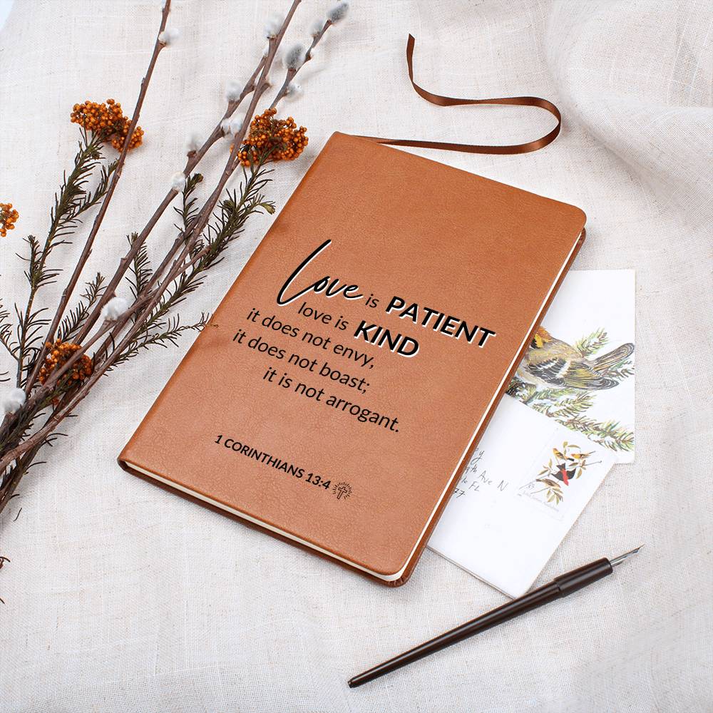 Christian Notebook - Love Is Patient - 1 Corinthians 13:4 - Inspirational Leather Journal - Encouragement, Birthday or Christmas Gift