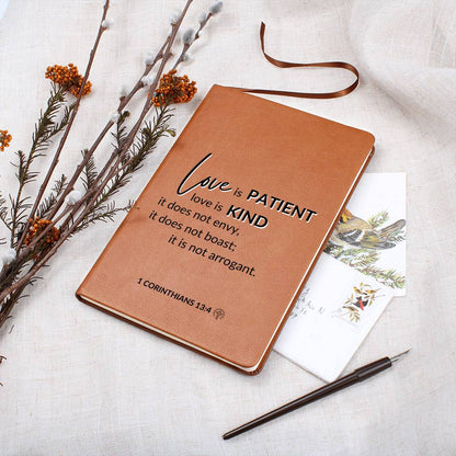 Love Is Patient - 1 Corinthians 13:4 - Custom Leather Journal - Christian Notebook - Liliana and Liam