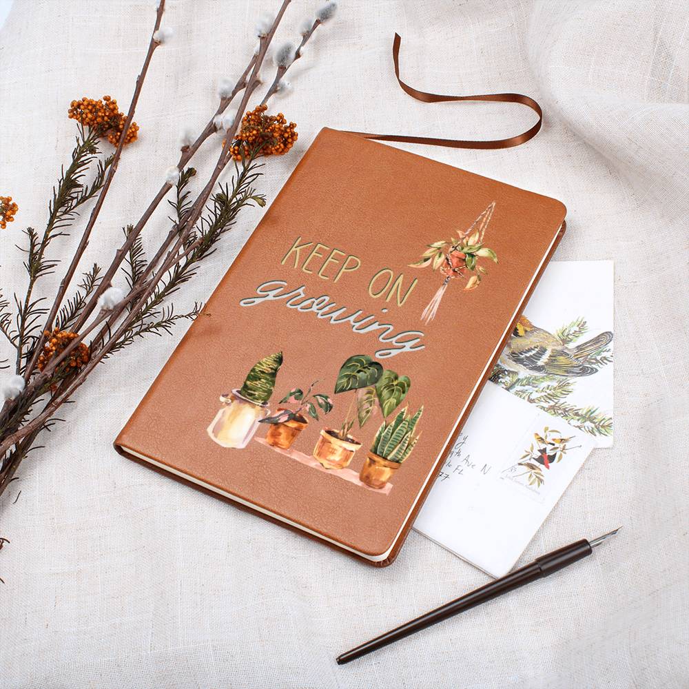 Keep On Growing - Leather Journal - Birthday or Christmas Gift For Boho Plant Lover