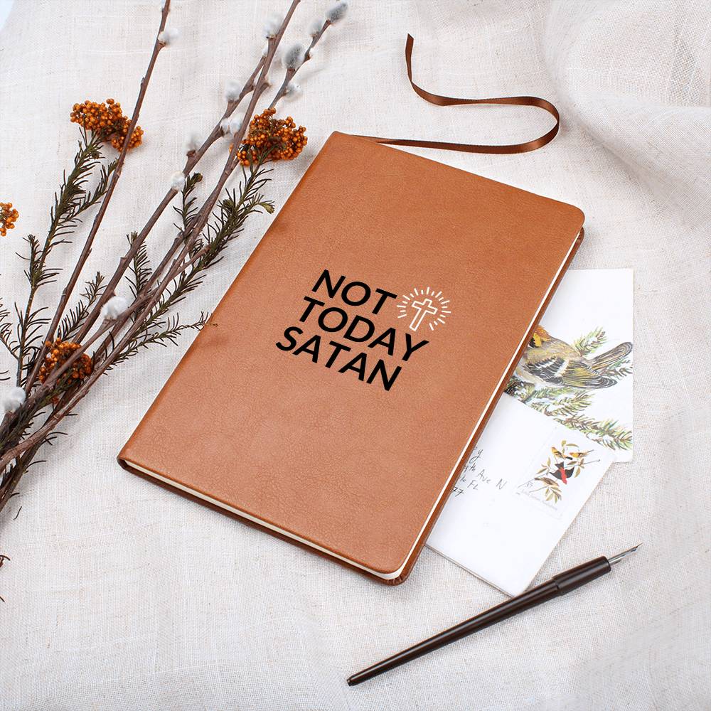 Christian Notebook - Not Today Satan - Inspirational Leather Journal - Encouragement, Birthday or Christmas Gift