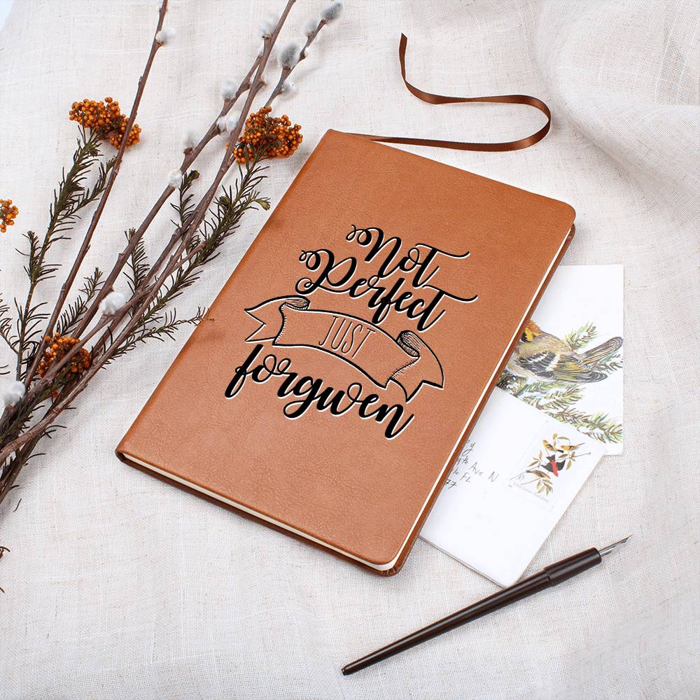 Christian Notebook - Not Perfect, Just Forgiven - Inspirational Leather Journal - Encouragement, Birthday or Christmas Gift