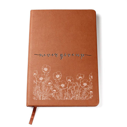 Never Give Up - Custom Leather Journal - Inspirational Notebook - Liliana and Liam