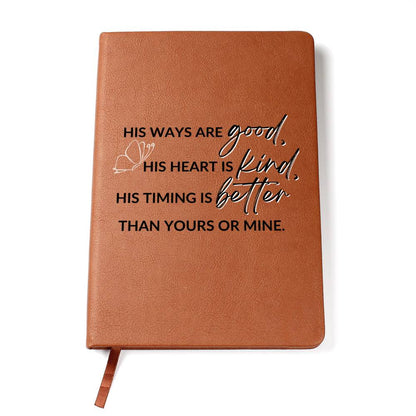 His Ways, His Timing - Custom Leather Journal - Christian Notebook - Liliana and Liam