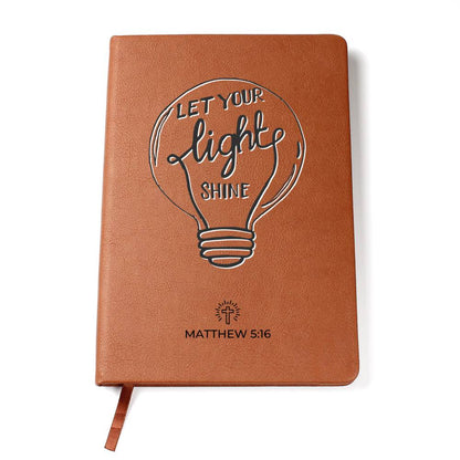 Let Your Light Shine - Matthew 5:16 - Custom Leather Journal - Christian Notebook - Liliana and Liam