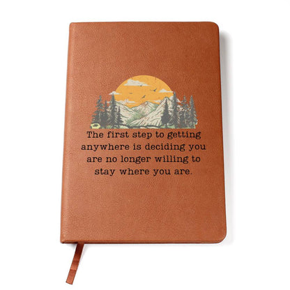 First Step To Getting Anywhere - Custom Leather Journal - Inspirational Notebook - Liliana and Liam