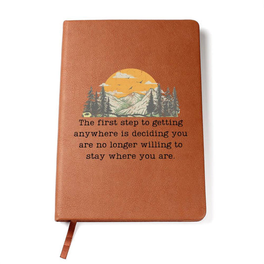 First Step To Getting Anywhere - Custom Leather Journal - Inspirational Notebook - Liliana and Liam