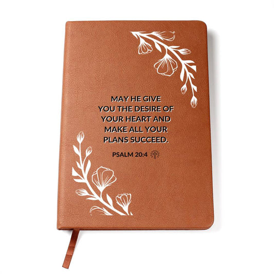 The Desires Of Your Heart - Psalm 20:4 - Custom Leather Journal - Christian Notebook - Liliana and Liam