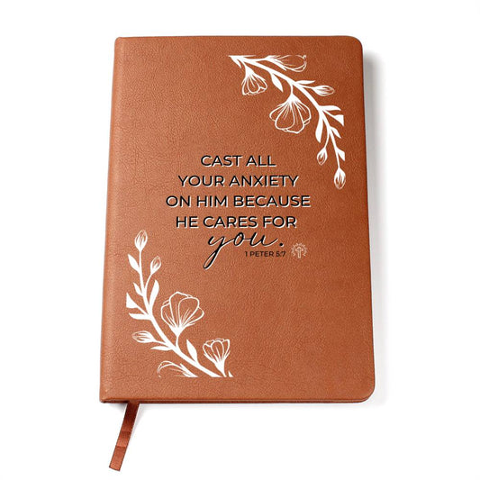 Christian Notebook - Case All Your Anxiety - 1 Peter 5:7 - Inspirational Leather Journal - Encouragement, Birthday or Christmas Gift