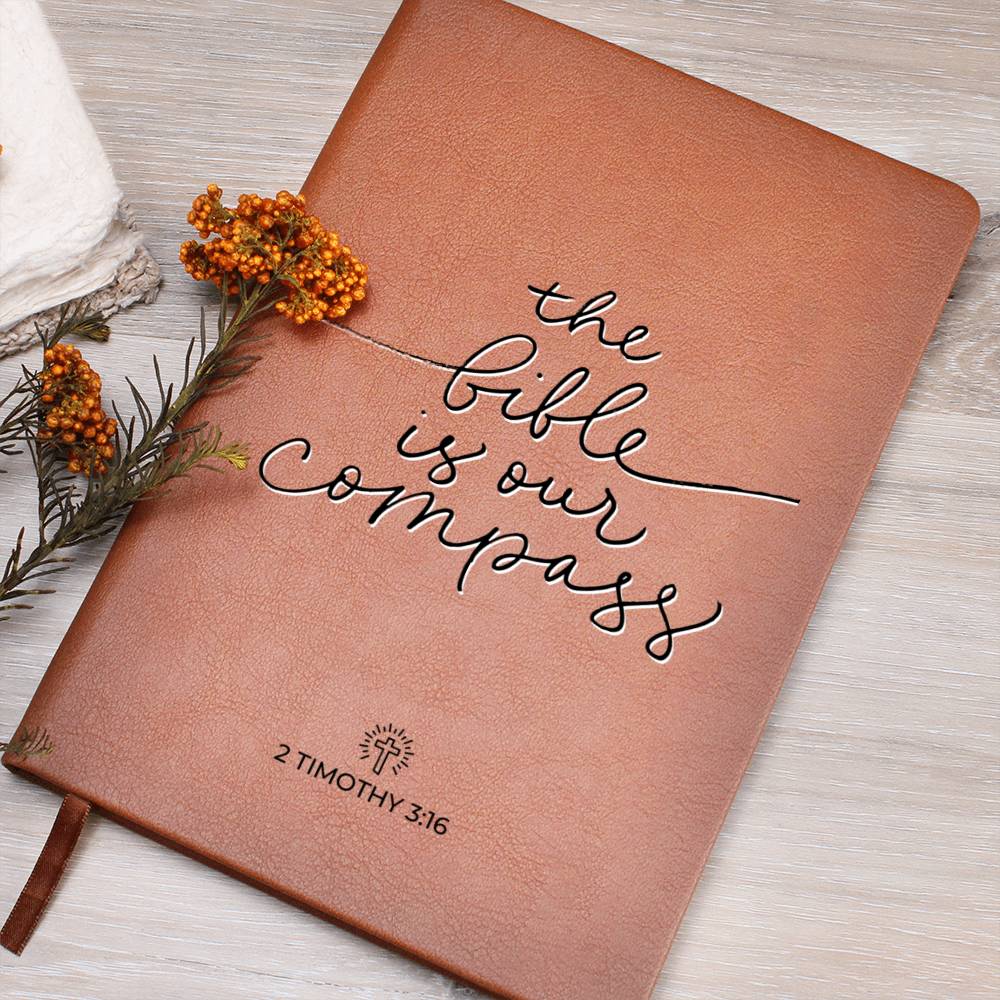 Christian Notebook - Bible Is Our Compass - 2 Timothy 3_16 - Inspirational Leather Journal - Encouragement, Birthday or Christmas Gift