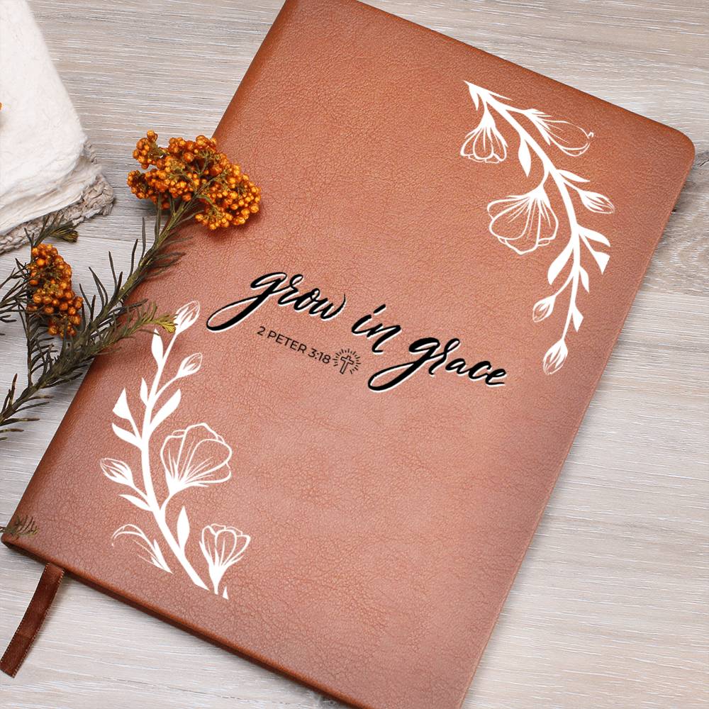 Christian Notebook - Grow In Grace - 2 Peter 3_18 - Inspirational Leather Journal - Encouragement, Birthday or Christmas Gift