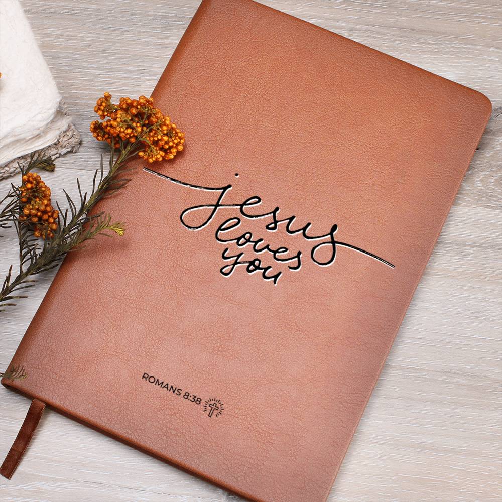 Christian Notebook - Jesus Loves You - Romans 8:38 - Inspirational Leather Journal - Encouragement, Birthday or Christmas Gift