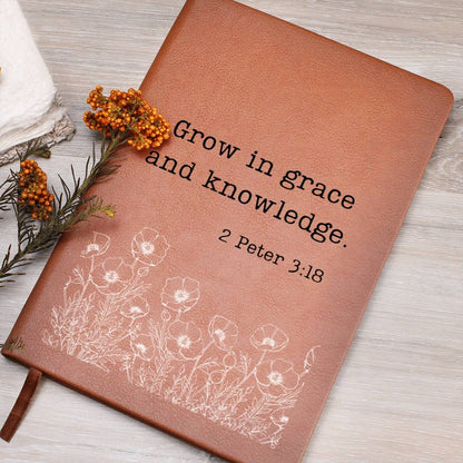 Grace & Knowledge - 2 Peter 3:18 - Custom Leather Journal - Christian Notebook - Liliana and Liam