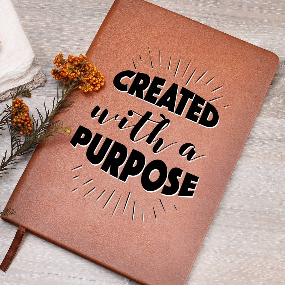 Christian Notebook - Created With A Purpose - Inspirational Leather Journal - Encouragement, Birthday or Christmas Gift