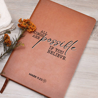 All Things Are Possible - Mark 9:23 - Custom Leather Journal - Christian Notebook - Liliana and Liam
