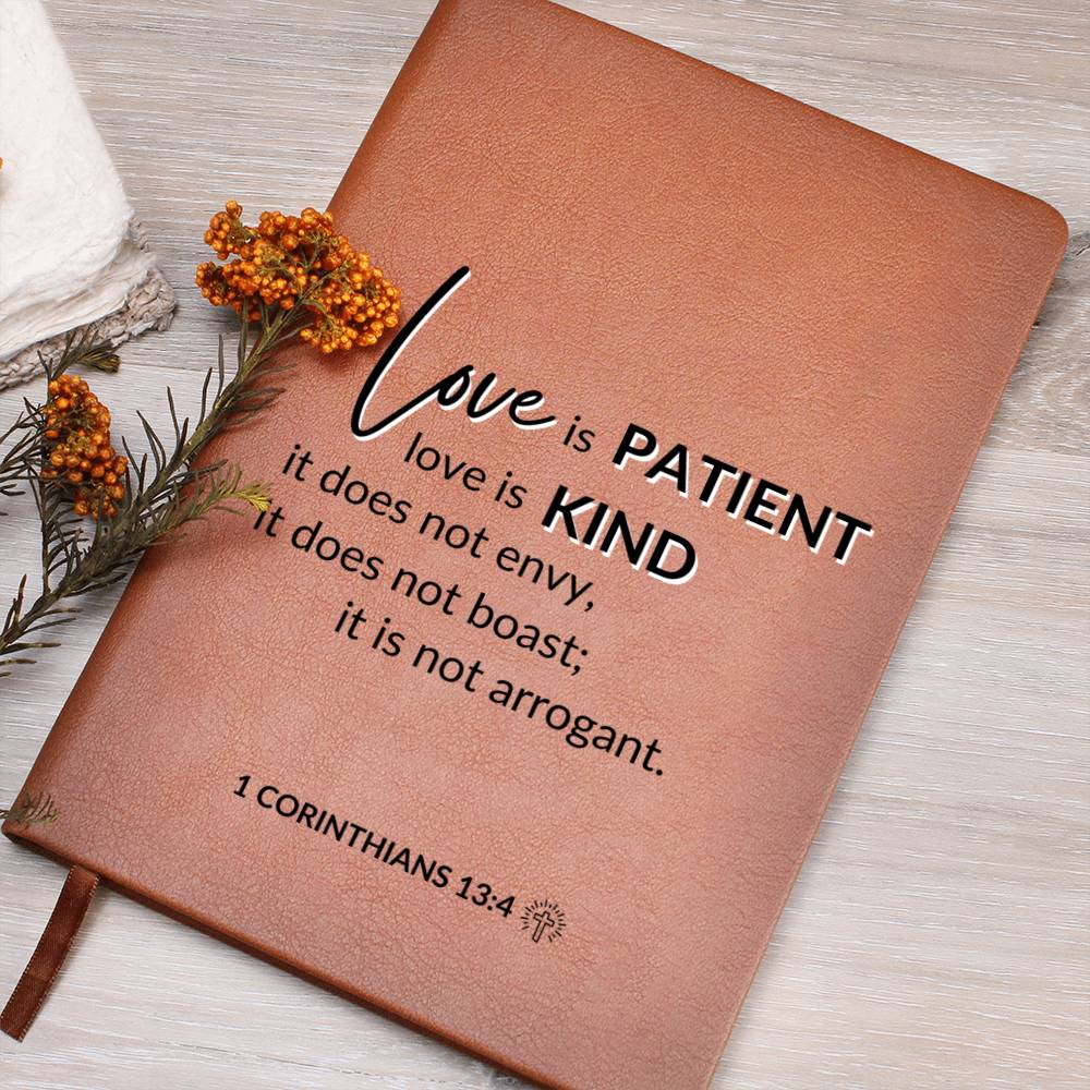 Christian Notebook - Love Is Patient - 1 Corinthians 13:4 - Inspirational Leather Journal - Encouragement, Birthday or Christmas Gift