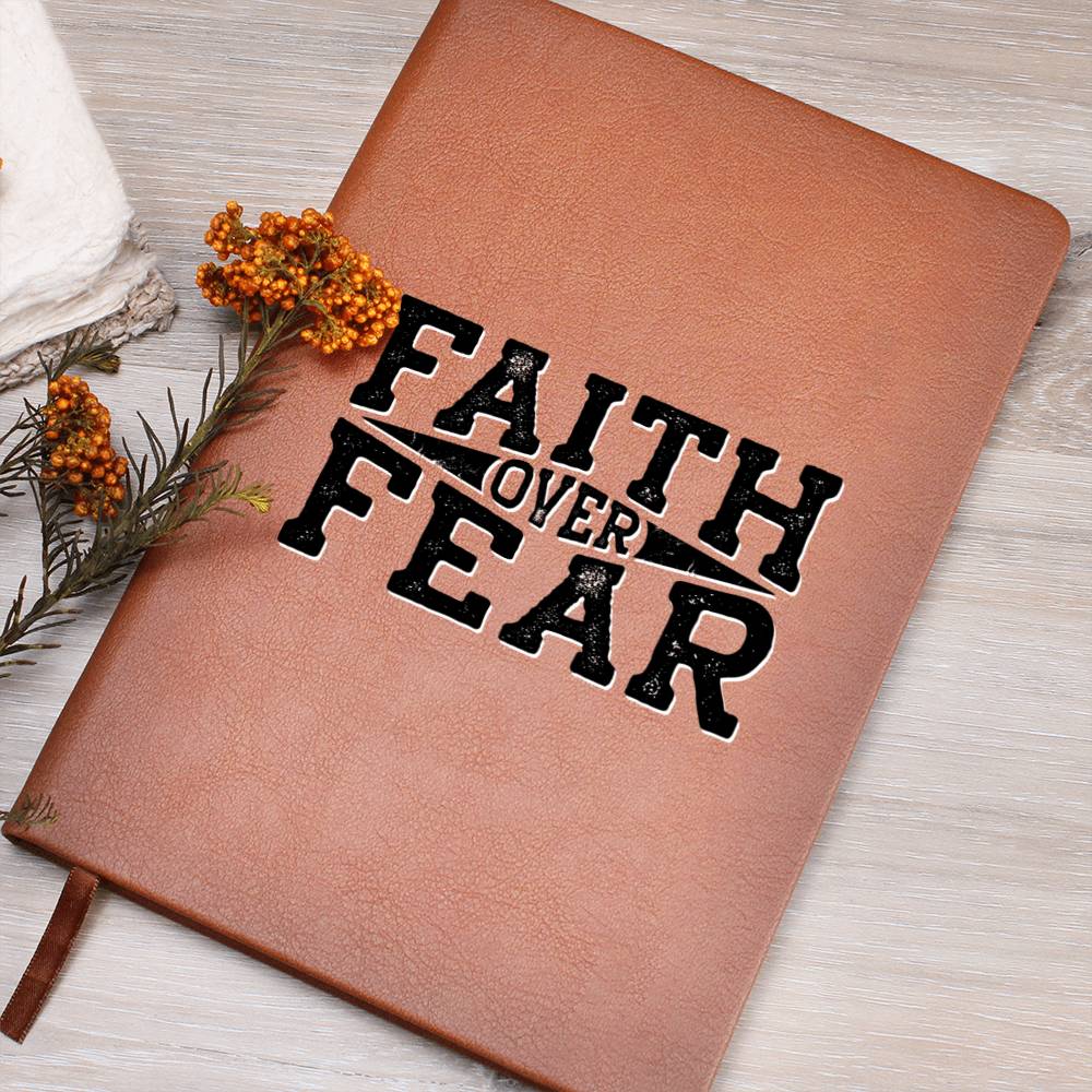 Christian Notebook - Faith Over Fear - Inspirational Leather Journal - Encouragement, Birthday or Christmas Gift